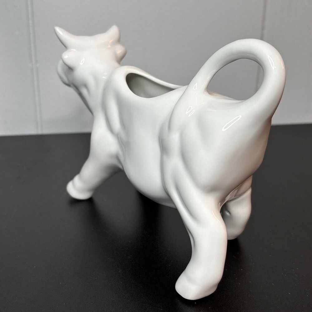 White Ceramic Cow Creamer 7” Rustic Farmhouse Chic - Picture 5 of 8